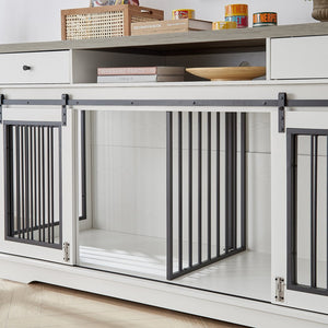 English Elm Super Sized Tv Stand Dog Crate Combo with Drawers Two Pet Spaces Living Room W1162P151258