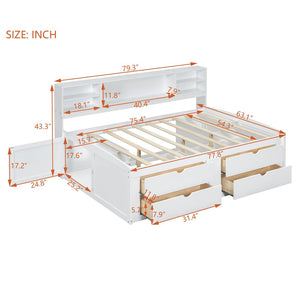 English Elm Full Size Wood Daybed with Storage Drawers Shelves and Cabinets for Guest Rooms White LP000375AAK