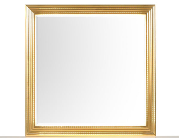 English Elm Obsession LED Square Wall Mirror White & Gold Finish, Wood Frame, Elegant Bedroom Accent with Glow B009P356302