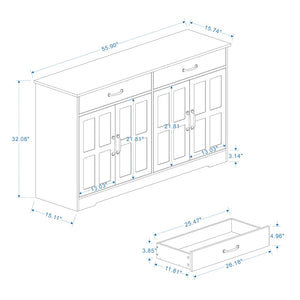English Elm Farmhouse Buffet Sideboard with 3 Drawers and Doors White Dining Storage Cabinet W282138080