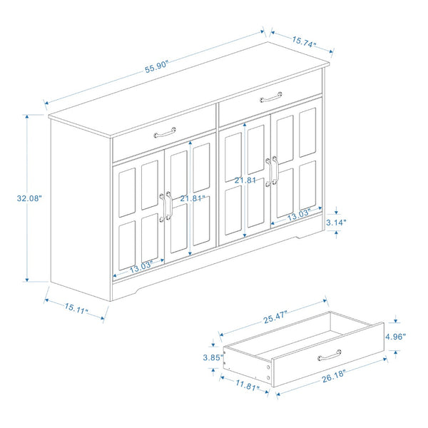 English Elm Farmhouse Buffet Sideboard with 3 Drawers and Doors White Dining Storage Cabinet W282138080