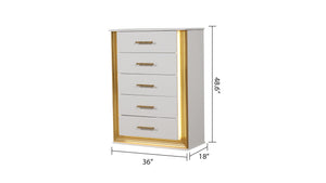 English Elm Obsession Contemporary 5-Drawer Chest White & Gold with LED Lighting, Solid+Manufactured Wood Chic Storage B009P152666