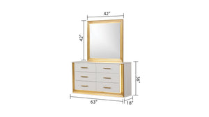 English Elm Obsession 6-Drawer Contemporary Dresser with LED Lights, Gold Wood Finish for Stylish Storage B009P152664