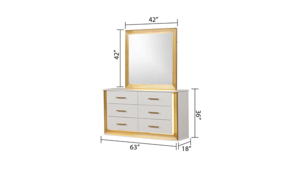 English Elm Obsession 6-Drawer Contemporary Dresser with LED Lighting, Gold Finish Wood Mix for Glam Bedrooms G150108856