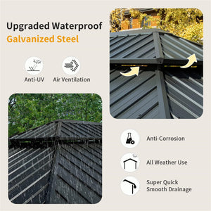 English Elm 12' X 14' Hardtop Gazebo - Durable Aluminum Pavilion With Double Roof, Curtains & Netting For Patios W1859S00055