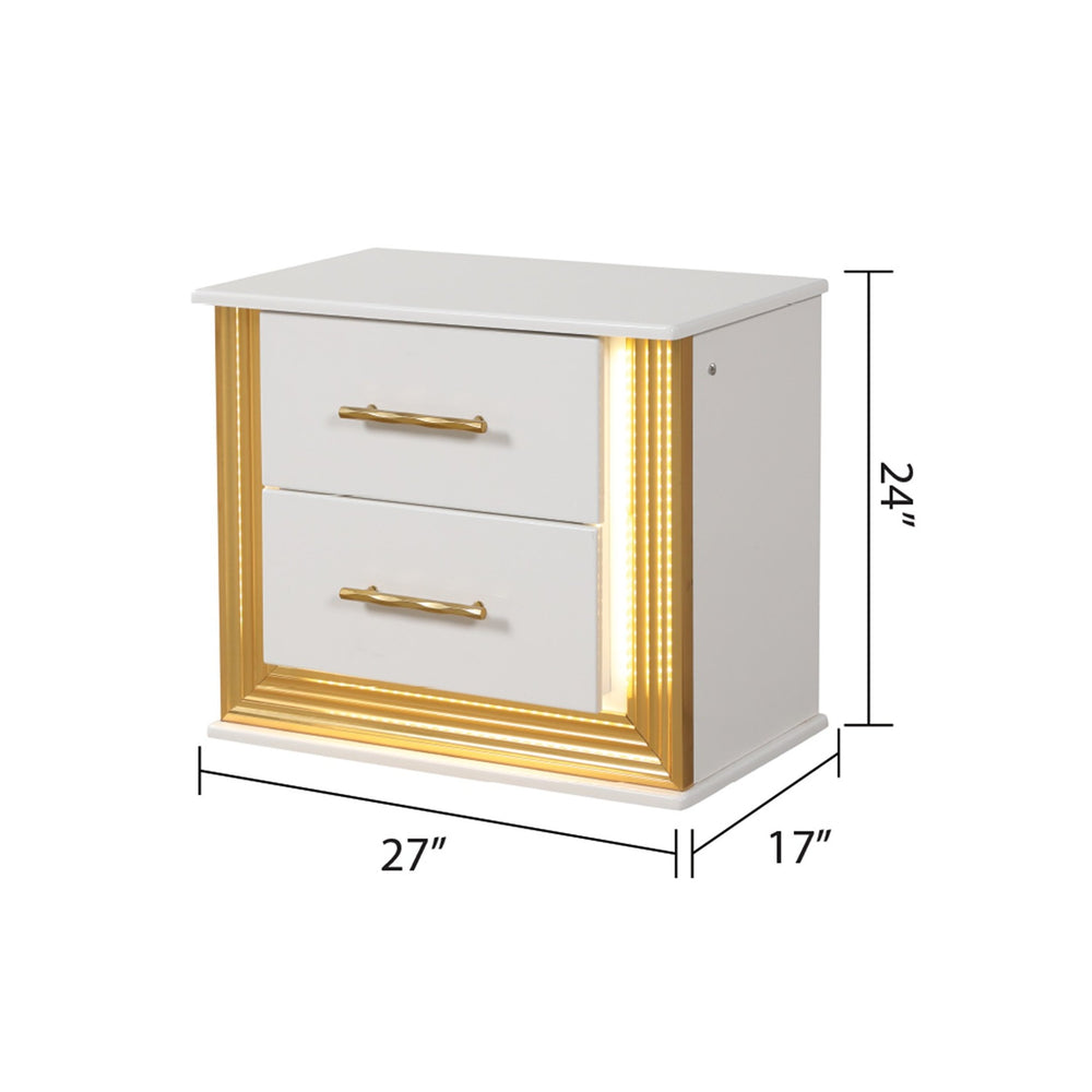 English Elm Obsession 2-Drawer Contemporary Nightstand with LED Lights, Solid & Manufactured Wood, Gold Finish Elegance B009P152663