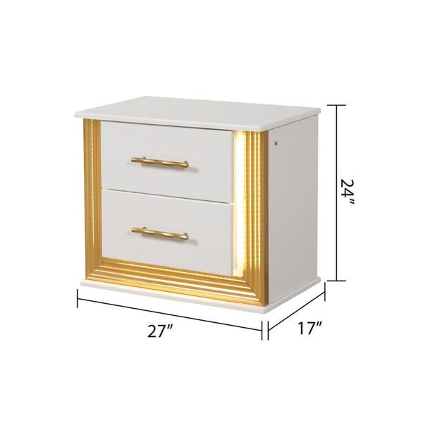 English Elm Obsession Contemporary 5Pc Queen Bedroom Set With Gold Finish, Wood Build & Led Lighting Features B009S01280