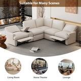 English Elm 104'' Power Recliner Corner Sofa Home Theater Reclining Sofa Sectional Couches With Storage Box, Cup Holders, Usb Ports and Power Socket For Living Room, Beige