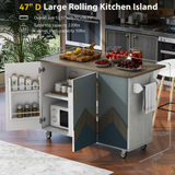 Hearth and Haven Retro Mountain Wood 47"D Kitchen Island with Drop Leaf, Farmhouse Kitchen Island On Wheels with Internal Storage Rack, Rolling Kitchen Cart with Towel Rack For Living Room, Kitchen, Dining Room(White) WF315658AAW