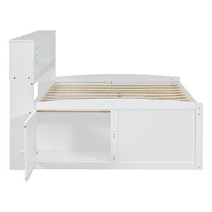 English Elm Full Size Wood Daybed with Storage Drawers Shelves and Cabinets for Guest Rooms White LP000375AAK