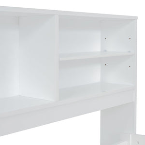 English Elm Full Size Wood Daybed with Storage Drawers Shelves and Cabinets for Guest Rooms White LP000375AAK