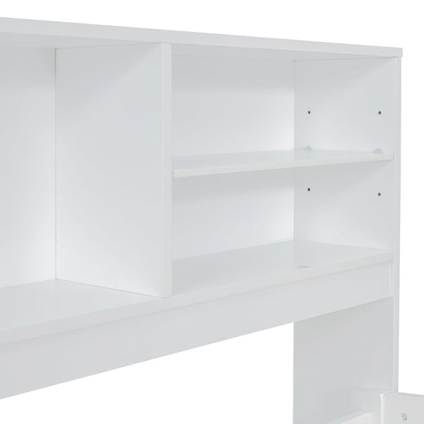 English Elm Full Size Wood Daybed with Storage Drawers Shelves and Cabinets for Guest Rooms White LP000375AAK
