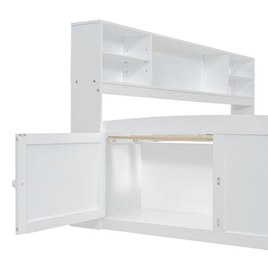 English Elm Full Size Wood Daybed with Storage Drawers Shelves and Cabinets for Guest Rooms White LP000375AAK