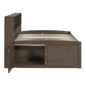 English Elm Full Size Wood Daybed with Storage Drawers Shelves and Cabinets for Guest Rooms Antique Brown LP000375AAD