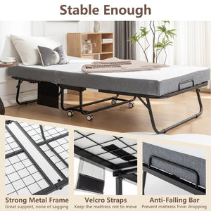 English Elm Folding Rollaway Guest Bed with Memory Foam Mattress Steel Frame and Storage Cover W1422140107