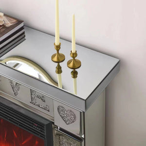 English Elm W Mirrored Acrylic Electric Fireplace Console with Crystal Accents and Led Flame W1005S00005