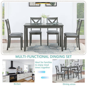 English Elm Wooden 5 Piece Dining Set Birch Veneer Table X-back Chairs for Small Spaces W1998S00012