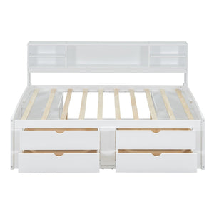 English Elm Full Size Wood Daybed with Storage Drawers Shelves and Cabinets for Guest Rooms White LP000375AAK