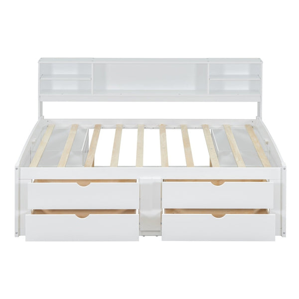 English Elm Full Size Wood Daybed with Storage Drawers Shelves and Cabinets for Guest Rooms White LP000375AAK