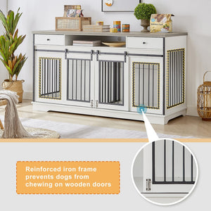 English Elm Super Sized Tv Stand Dog Crate Combo with Drawers Two Pet Spaces Living Room W1162P151258