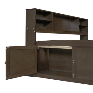 English Elm Full Size Wood Daybed with Storage Drawers Shelves and Cabinets for Guest Rooms Antique Brown LP000375AAD