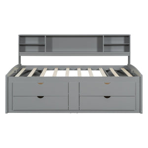 English Elm Full Size Wood Daybed with Storage Drawers Shelves and Cabinets for Guest Rooms Gray LP000375AAE