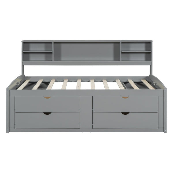 English Elm Full Size Wood Daybed with Storage Drawers Shelves and Cabinets for Guest Rooms Gray LP000375AAE