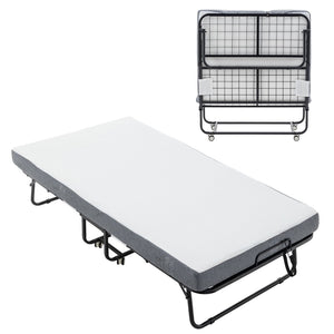 English Elm Folding Rollaway Guest Bed with Memory Foam Mattress Steel Frame and Storage Cover W1422140107