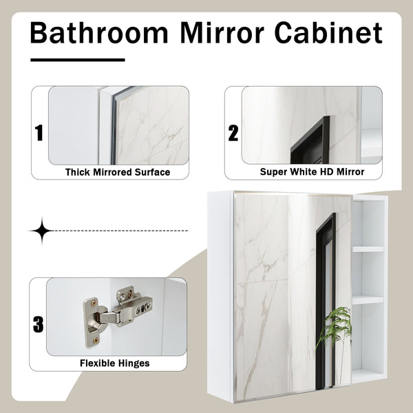 English Elm A white MDF mirror cabinet wall-mounted with storage, high-def glass, space-saving design, easy DIY install W1151135030 W1151P318194