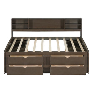 English Elm Full Size Wood Daybed with Storage Drawers Shelves and Cabinets for Guest Rooms Antique Brown LP000375AAD