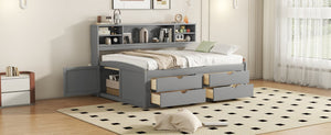 English Elm Full Size Wood Daybed with Storage Drawers Shelves and Cabinets for Guest Rooms Gray LP000375AAE