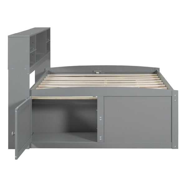 English Elm Full Size Wood Daybed with Storage Drawers Shelves and Cabinets for Guest Rooms Gray LP000375AAE