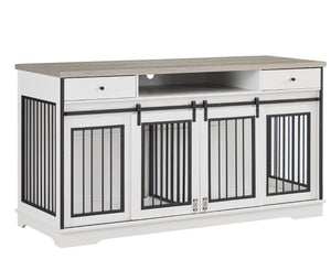 English Elm Super Sized Tv Stand Dog Crate Combo with Drawers Two Pet Spaces Living Room W1162P151258