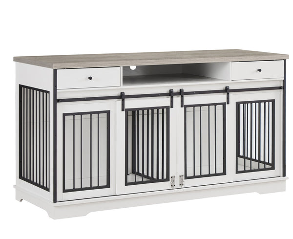 English Elm Super Sized Tv Stand Dog Crate Combo with Drawers Two Pet Spaces Living Room W1162P151258