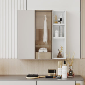 English Elm A white MDF mirror cabinet wall-mounted with storage, high-def glass, space-saving design, easy DIY install W1151135030 W1151P318194