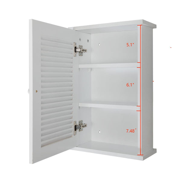 English Elm Wall MDF Floating Medicine Cabinet with Louvered Door, 3-Tier Storage, 66lb Capacity, White Finish W2181P151565