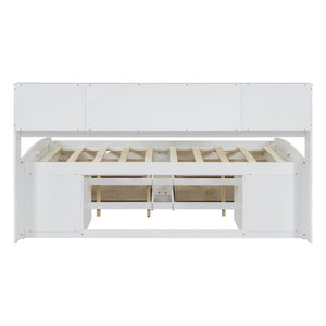 English Elm Full Size Wood Daybed with Storage Drawers Shelves and Cabinets for Guest Rooms White LP000375AAK