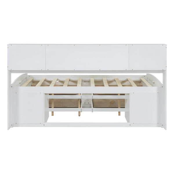 English Elm Full Size Wood Daybed with Storage Drawers Shelves and Cabinets for Guest Rooms White LP000375AAK