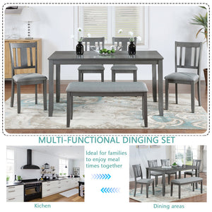 English Elm 6 Piece Kitchen Dining Set - Modern Gray Rectangular Table With 4 Chairs & Versatile Bench For 6 W1998S00007