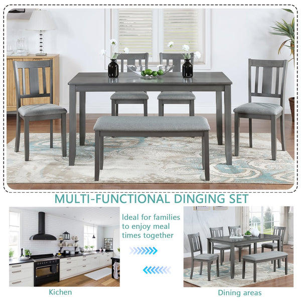 English Elm 6 Piece Kitchen Dining Set - Modern Gray Rectangular Table With 4 Chairs & Versatile Bench For 6 W1998S00007