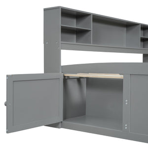 English Elm Full Size Wood Daybed with Storage Drawers Shelves and Cabinets for Guest Rooms Gray LP000375AAE