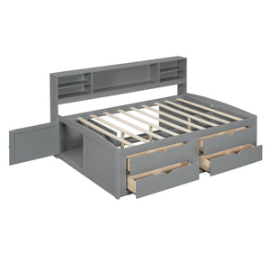 English Elm Full Size Wood Daybed with Storage Drawers Shelves and Cabinets for Guest Rooms Gray LP000375AAE