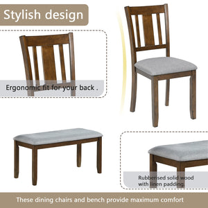 English Elm 6 Piece Walnut Dining Set - Modern Rectangular Table With Upholstered Chairs & Versatile Bench W1998S00011
