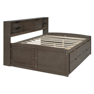 English Elm Full Size Wood Daybed with Storage Drawers Shelves and Cabinets for Guest Rooms Antique Brown LP000375AAD
