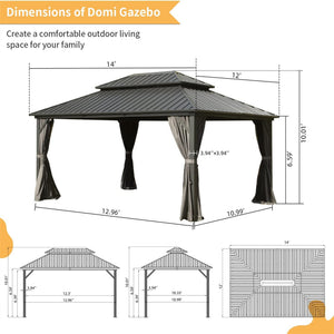 English Elm 12' X 14' Hardtop Gazebo - Durable Aluminum Pavilion With Double Roof, Curtains & Netting For Patios W1859S00055