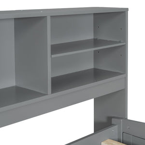 English Elm Full Size Wood Daybed with Storage Drawers Shelves and Cabinets for Guest Rooms Gray LP000375AAE
