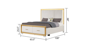 English Elm Obsession Contemporary 4Pc Queen Bedroom Set With Led Lighting & Gold Finish For Modern Elegance B009S02125