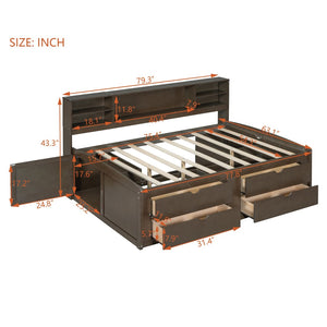 English Elm Full Size Wood Daybed with Storage Drawers Shelves and Cabinets for Guest Rooms Antique Brown LP000375AAD