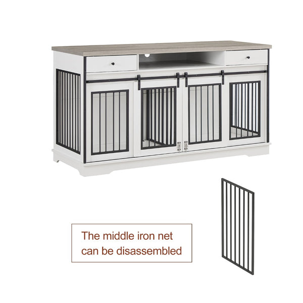 English Elm Super Sized Tv Stand Dog Crate Combo with Drawers Two Pet Spaces Living Room W1162P151258