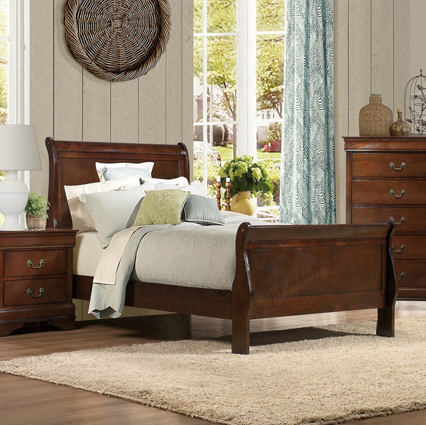 English Elm Classic Mayville Full Sleigh Bed with Louis Philippe Inspired Silhouette in Burnished Cherry Finish, Timeless Appeal Brown 76.5 L x 6.75 W x 3.75 H B011S00682